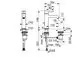 Waschtischbatterie im technischen Diagramm mit Auslauf, Hebel und Ablaufgarnitur von HANSA, inklusive Maßangaben und Anschlussdetails.